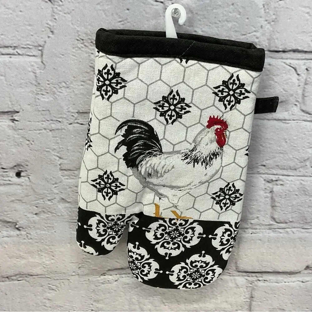 Kitchen Linen 4 Pc. Set Chicken Red/Black Mitt/Pot Holder/Dish Towel/Dish Cloths